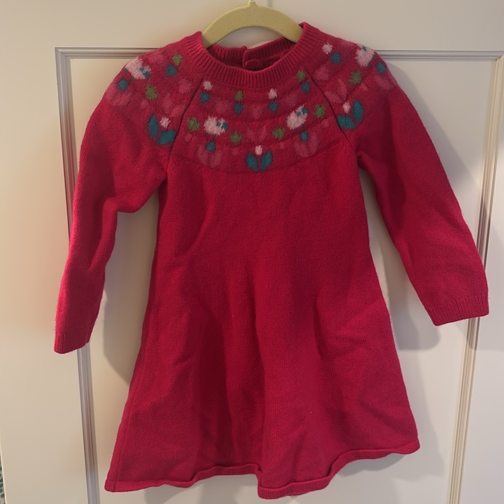 Jacadi Pink Knit Sweater Dress with Floral Accents